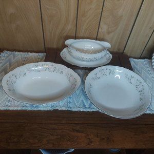 Sheffield Fine China #501 - Gravy Boat, Oval Vegetable Bowl & Serving Bowl